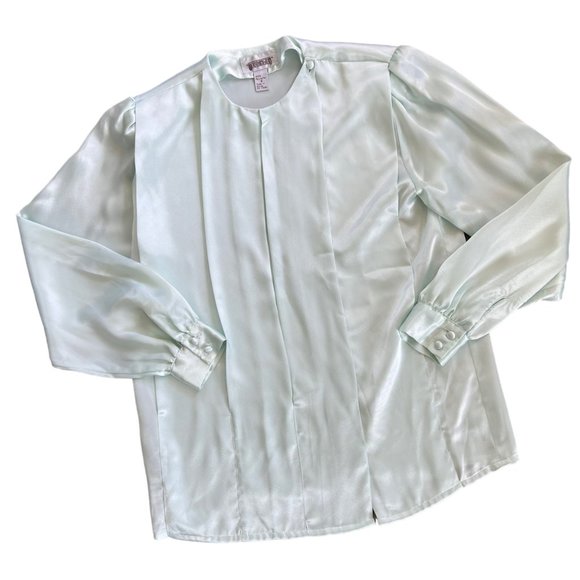 Vintage Worthington Pastel Bubblegum Blue Blouse 8 - Picture 1 of 8